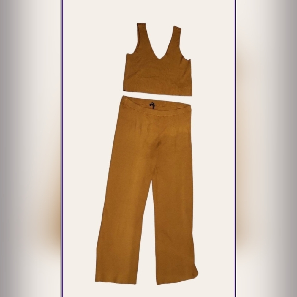 BCBG Crop Top Pant Set Ribbed Pumpkin Spice XXL - Picture 11 of 11